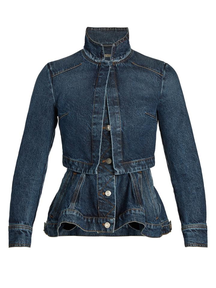 Alexander Mcqueen Mandarin-collar Peplum Denim Jacket