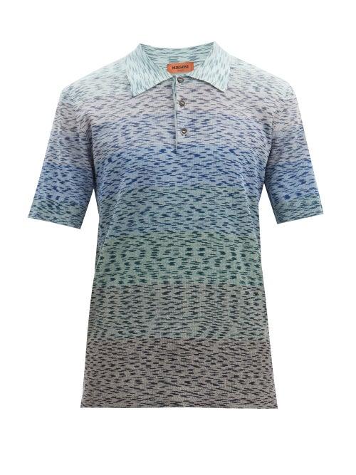 Matchesfashion.com Missoni - Gradated Space-dye Stripe Cotton Polo Shirt - Mens - Blue Multi