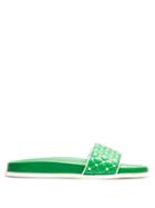 Matchesfashion.com Valentino - Free Rockstud Leather Slides - Womens - Green White