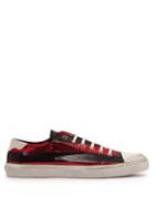 Matchesfashion.com Saint Laurent - Bedford Striped Low Top Leather Trainers - Mens - Burgundy