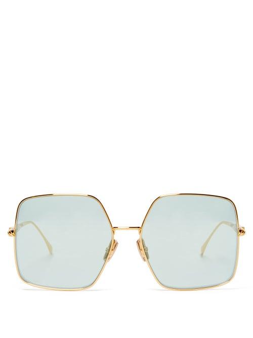 Matchesfashion.com Fendi - Baguette Oversized Square Metal Sunglasses - Womens - Blue