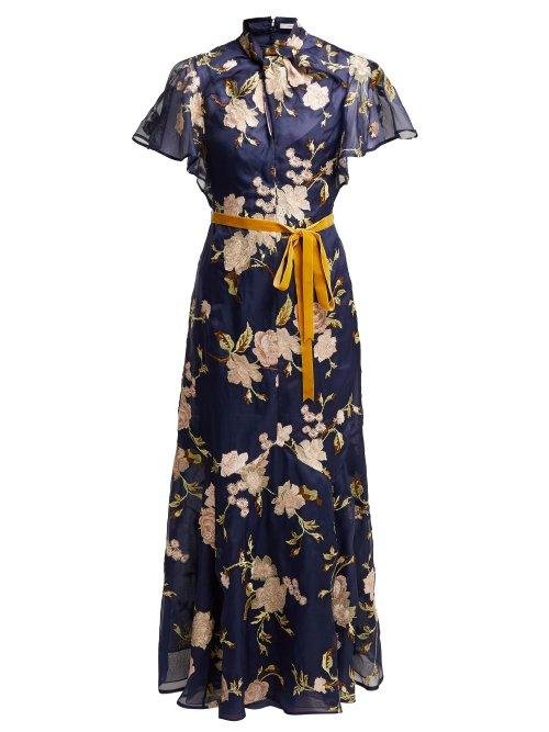 Matchesfashion.com Erdem - Celestina Gertrude Embroidered Silk Organza Gown - Womens - Navy Multi