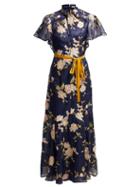 Matchesfashion.com Erdem - Celestina Gertrude Embroidered Silk Organza Gown - Womens - Navy Multi