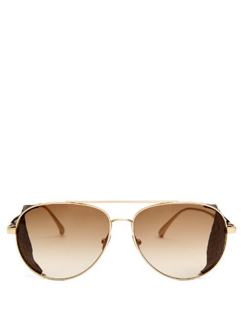 Bottega Veneta Intrecciato Leather-detail Aviator Sunglasses