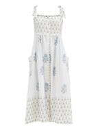 Matchesfashion.com Juliet Dunn - Floral-print Tie-shoulder Cotton Midi Dress - Womens - Blue White