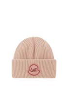 Moncler - Love Logo Ribbed-wool Beanie - Womens - Light Pink