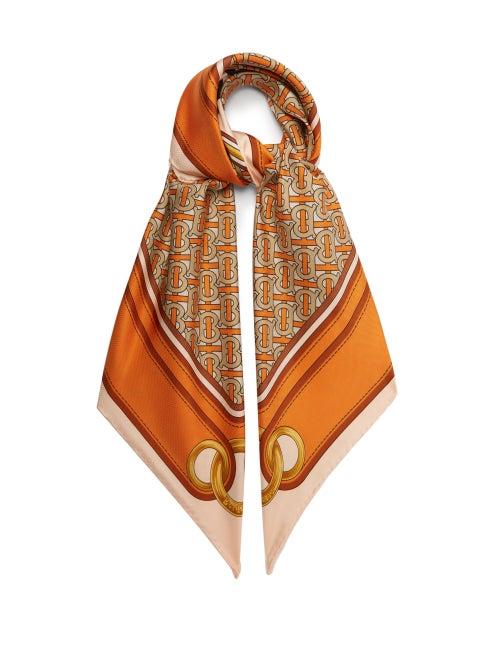 Ladies Accessories Burberry - Logo-print Silk-twill Scarf - Womens - Orange Multi