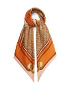 Ladies Accessories Burberry - Logo-print Silk-twill Scarf - Womens - Orange Multi