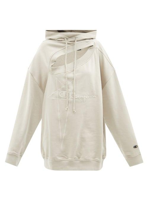 Rick Owens - X Champion Cutout Cotton-jersey Hooded Sweatshirt - Womens - Beige