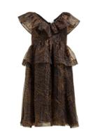 Matchesfashion.com Ganni - Zebra Print Ruffled Organza Dress - Womens - Brown