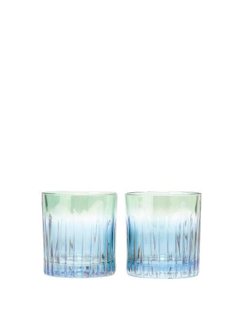 Matchesfashion.com Luisa Beccaria - Set Of Two Gradient Water Glasses - Green Multi