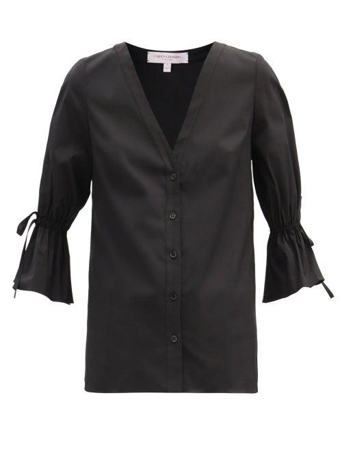 Matchesfashion.com Carolina Herrera - Fluted-sleeve Cotton-blend Poplin Shirt - Womens - Black