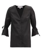 Matchesfashion.com Carolina Herrera - Fluted-sleeve Cotton-blend Poplin Shirt - Womens - Black