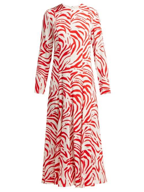 Matchesfashion.com Msgm - Zebra Print Panelled Crepe Dress - Womens - Red White
