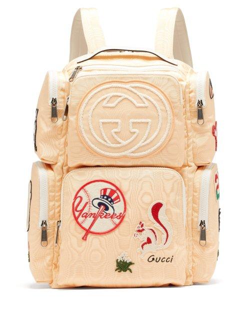 Matchesfashion.com Gucci - Patch Embellished Leather Trimmed Canvas Backpack - Mens - Light Yellow