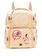 Matchesfashion.com Gucci - Patch Embellished Leather Trimmed Canvas Backpack - Mens - Light Yellow