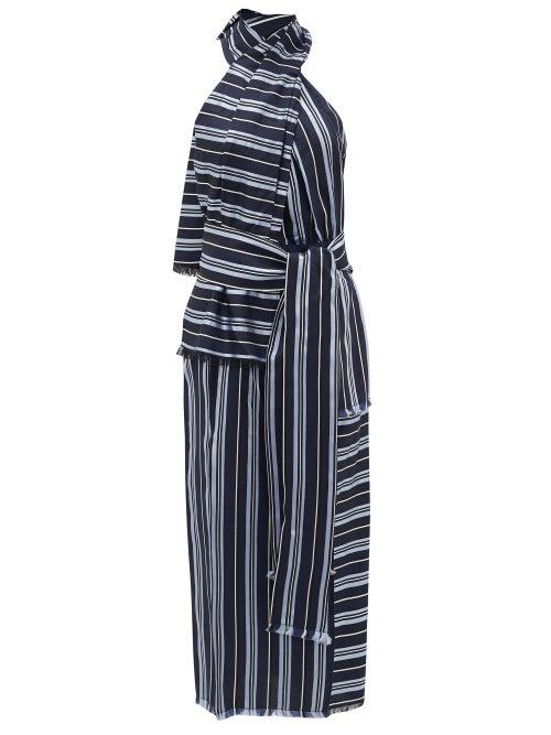 Matchesfashion.com Altuzarra - Columbine Halterneck Striped Midi Dress - Womens - Blue Stripe