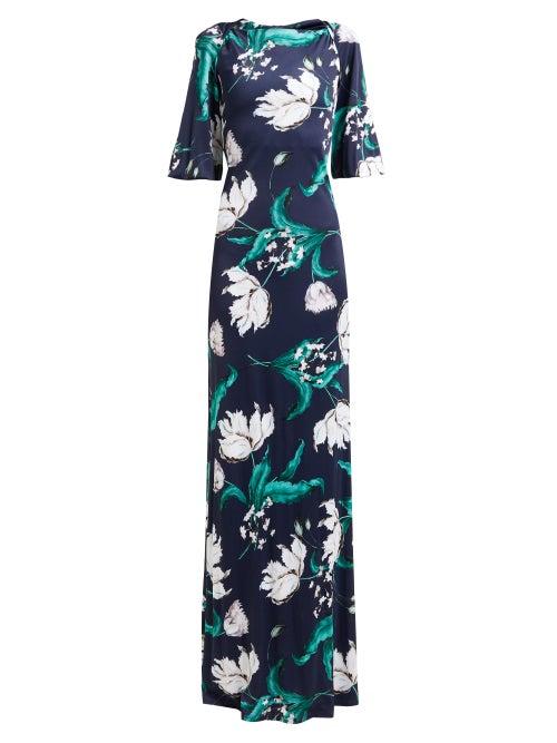 Matchesfashion.com Erdem - Ethelene Leighton Floral Print Jersey Dress - Womens - Navy Print