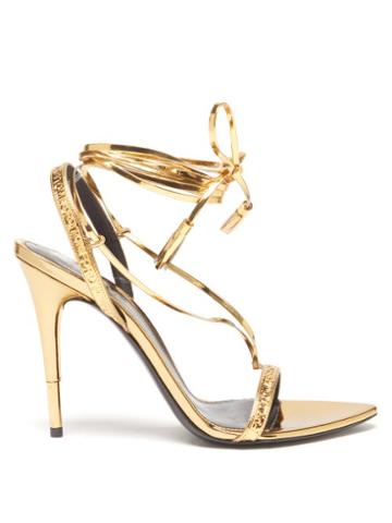 Tom Ford - Logo-debossed Metallic-leather Sandals - Womens - Gold