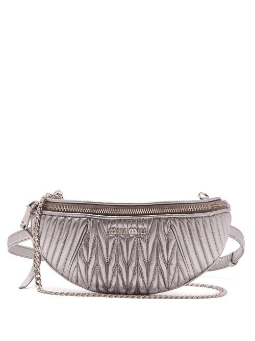 Matchesfashion.com Miu Miu - Matelass Quilted Leather Belt Bag - Womens - Silver