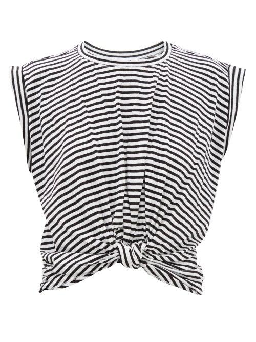 Frame - Knotted-front Cotton-jersey T-shirt - Womens - Black Stripe