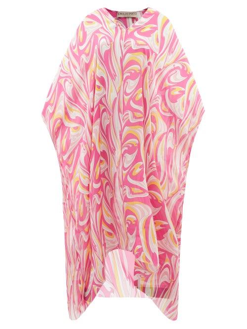 Ladies Beachwear Emilio Pucci - Vortici-print Silk-chiffon Kaftan - Womens - Pink Print