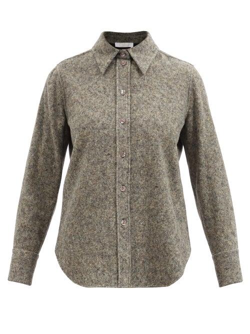 Chlo - Wool-blend Tweed Shirt - Womens - Brown