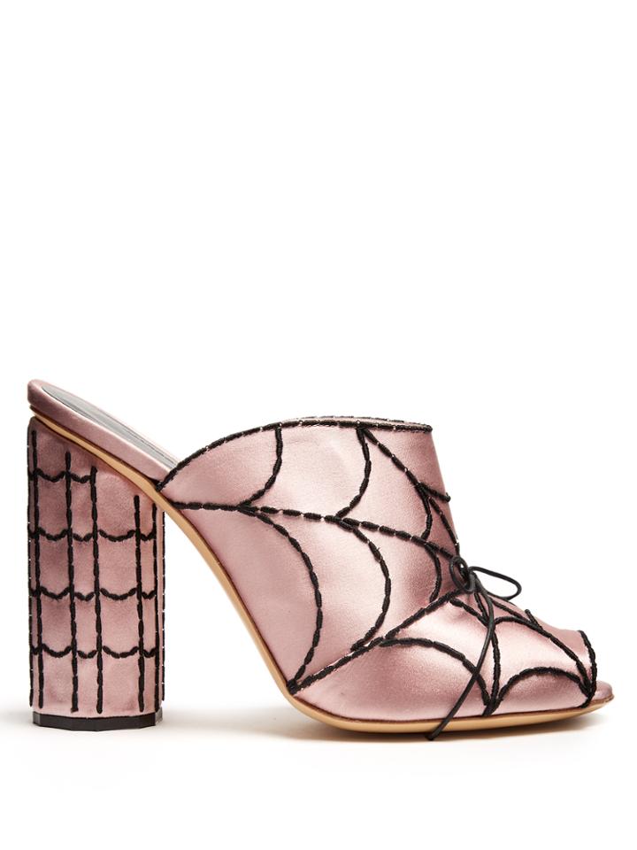 Marco De Vincenzo Spider Web-embroidered Satin Mules