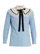 Gucci Lace-trimmed Neck-tie Cotton Shirt