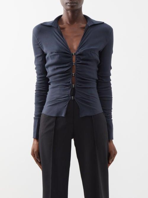 Jacquemus - Sofio Cutout Ruched Top - Womens - Navy