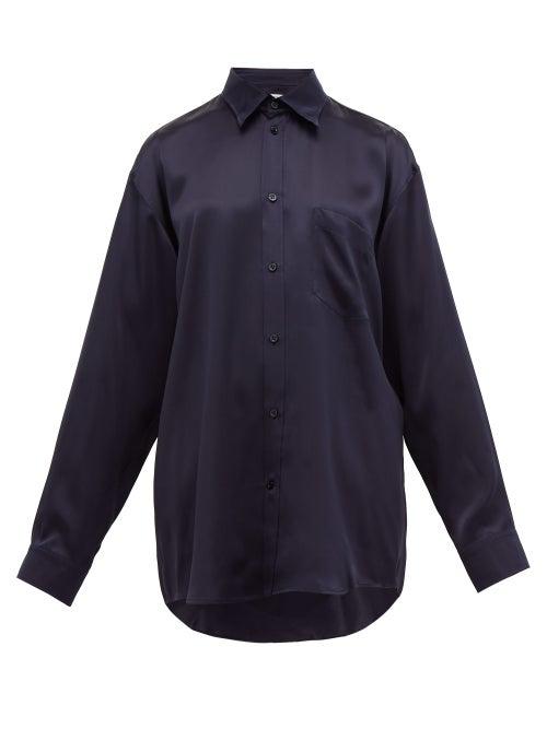 Matchesfashion.com Balenciaga - Oversized Silk Satin Blouse - Womens - Dark Navy