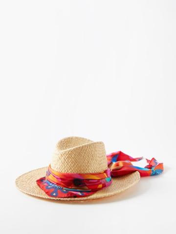 Maison Michel - Kate Silk-scarf Raffia Fedora Hat - Womens - Multi