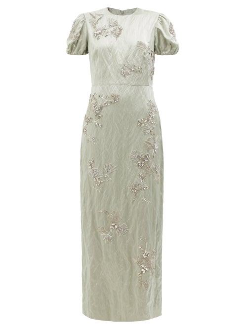 Erdem - Arvilla Crystal-embellished Satin Maxi Dress - Womens - Light Green