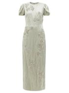 Erdem - Arvilla Crystal-embellished Satin Maxi Dress - Womens - Light Green