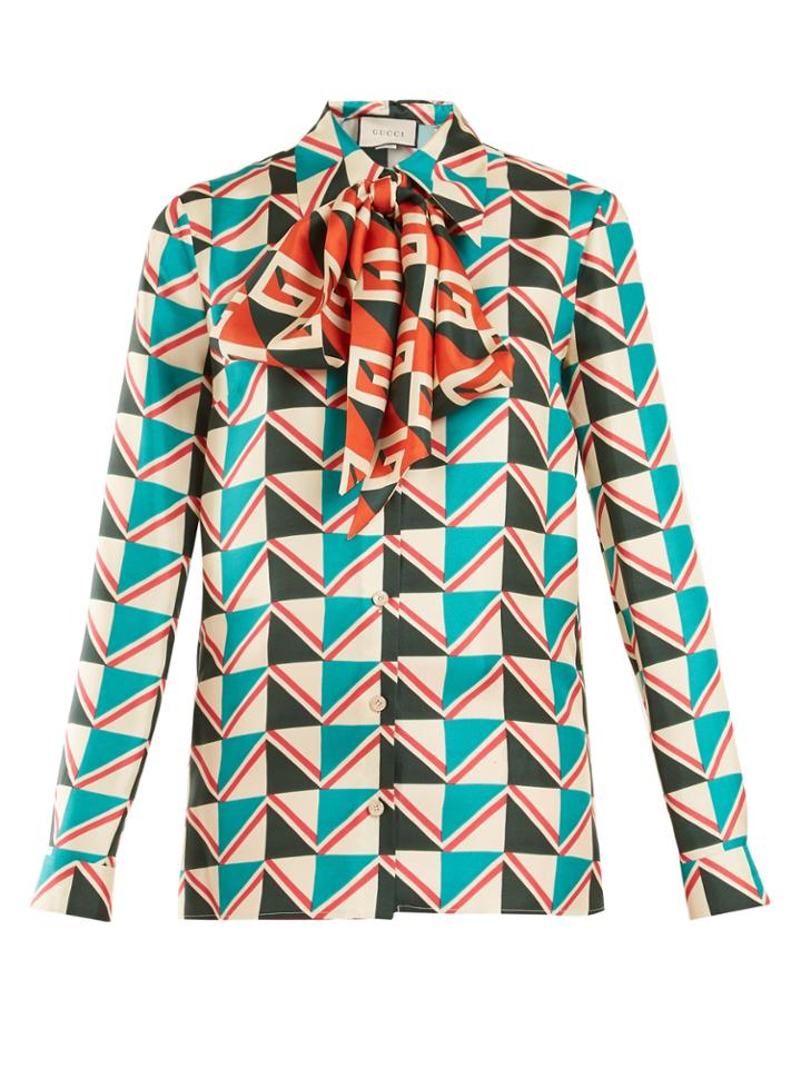 Gucci Chevron-print Silk-twill Shirt
