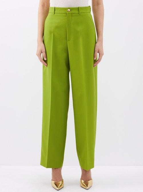 Gucci - High-waist Drill Wide-leg Trousers - Womens - Green