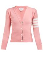 Matchesfashion.com Thom Browne - Stripe Sleeve Cashmere Cardigan - Womens - Pink