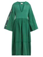 Matchesfashion.com Zeus + Dione - Astypalaia Embroidered Cotton Midi Dress - Womens - Green