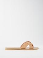 Ancient Greek Sandals - Whitney Crossover-strap Leather Slides - Womens - Beige