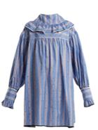 Marni Floral-embroidered Striped Cotton Dress