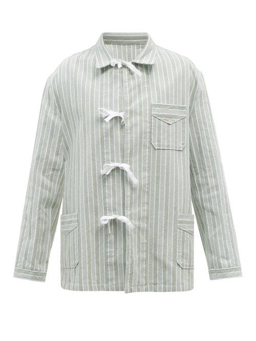 Maison Margiela - Tie-front Striped Cotton Shirt Jacket - Mens - Green Multi