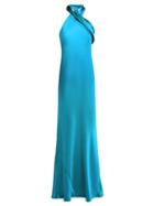 Matchesfashion.com Galvan - Pandora Silk Satin Halterneck Gown - Womens - Mid Blue