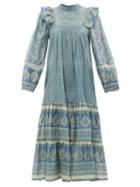 Sea - Margo Belted Floral-print Cotton-voile Maxi Dress - Womens - Blue Multi