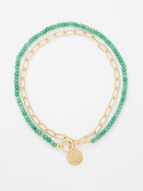 By Alona - Arani Jade, Sapphire & 18kt Gold-plated Necklace - Womens - Green Multi