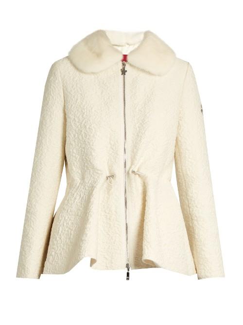 Moncler Gamme Rouge Detachable Fur-collar Wool-blend Cloqu Jacket