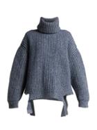 Matchesfashion.com Balenciaga - Oversized Cut Out Hem Wool Sweater - Womens - Blue Multi