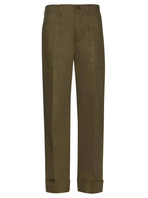 Matchesfashion.com Mafalda Von Hessen - Wide Leg Cotton Blend Trousers - Womens - Dark Green