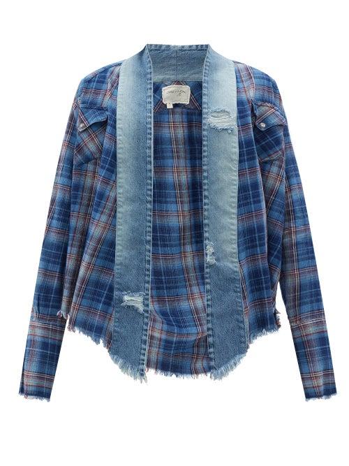 Matchesfashion.com Greg Lauren - Agoura Checked Cotton-flannel And Denim Jacket - Mens - Blue
