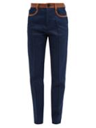 Matchesfashion.com Wales Bonner - Leather Trim High Rise Jeans - Womens - Navy