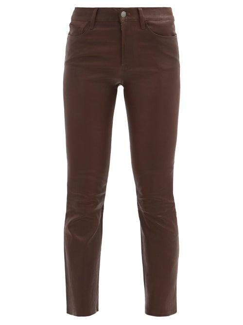 Matchesfashion.com Frame - Crop Mini Boot Flared Slim-leg Leather Jeans - Womens - Burgundy